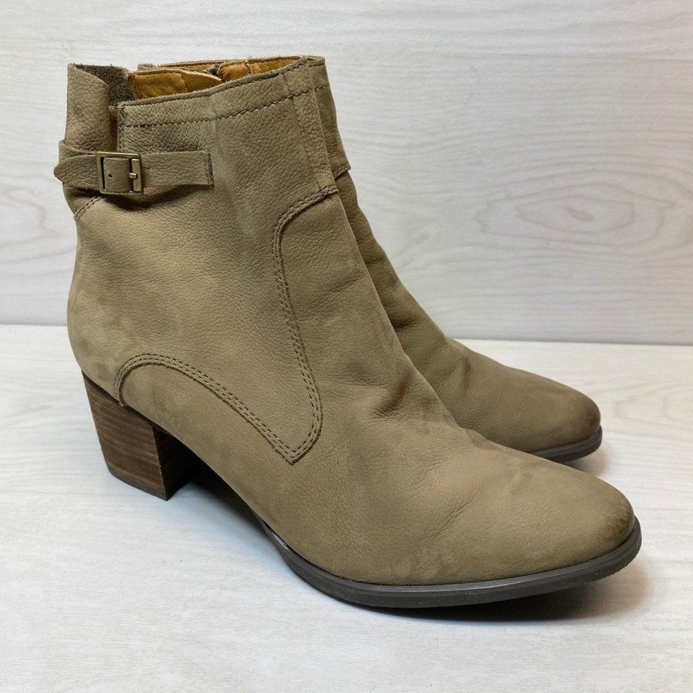 Aetrex Womens 10.5 Rubi Ankle Boot Western Buckle Tan Leather Orthotic AH126W